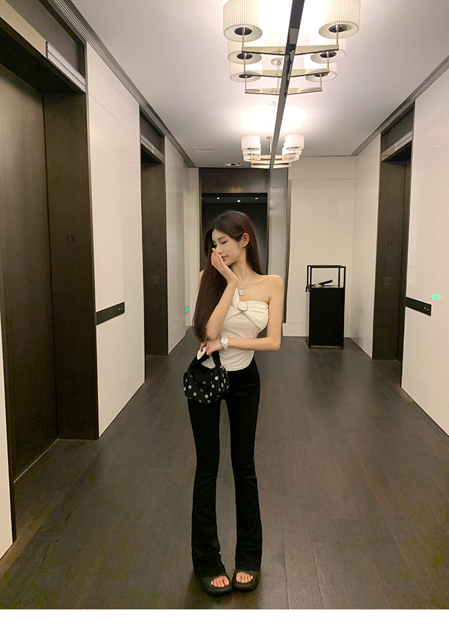Oblique Shoulder Strap Early Autumn Stylish Short Silm Tube Top