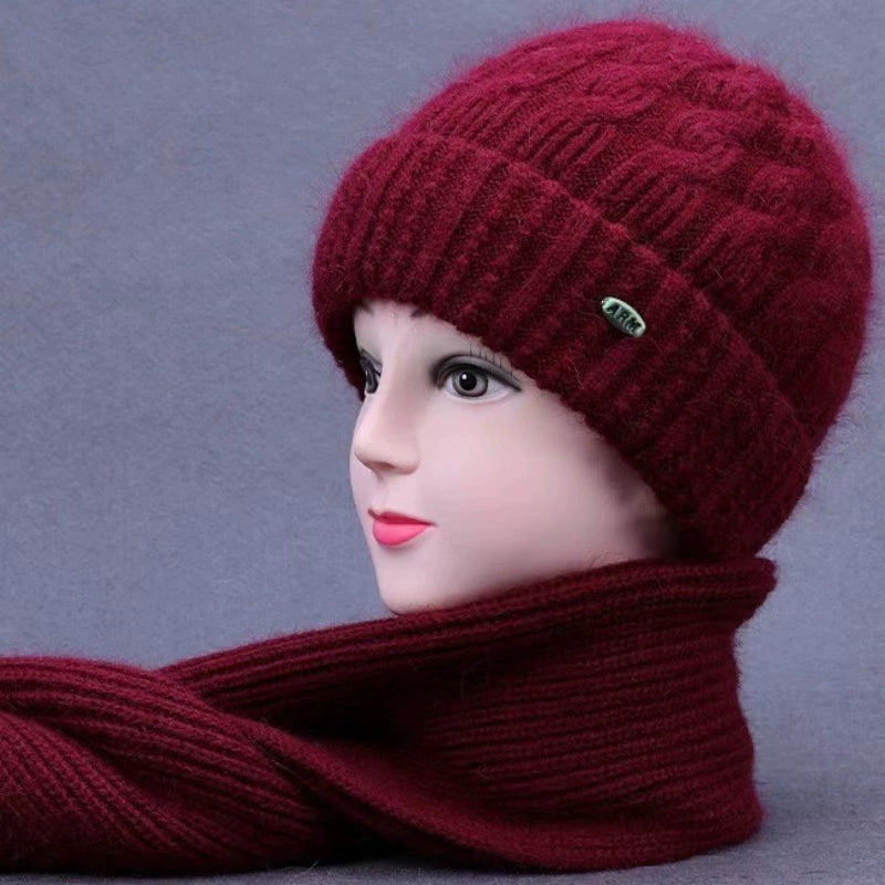 Winter Middle-Aged and Elderly People's Hats Female Ladieswear Rabbit Fur Knitted Warm Hat Women Woolen Cap Grandma Fleece-lined Cotton-Padded Cap