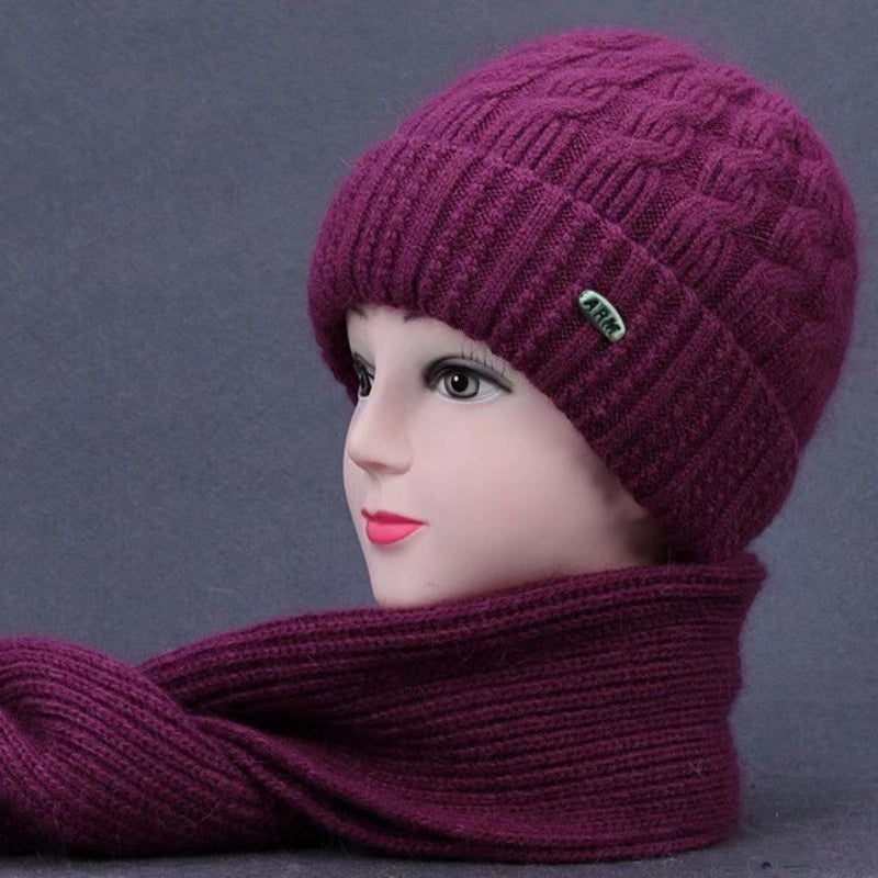 Winter Middle-Aged and Elderly People's Hats Female Ladieswear Rabbit Fur Knitted Warm Hat Women Woolen Cap Grandma Fleece-lined Cotton-Padded Cap