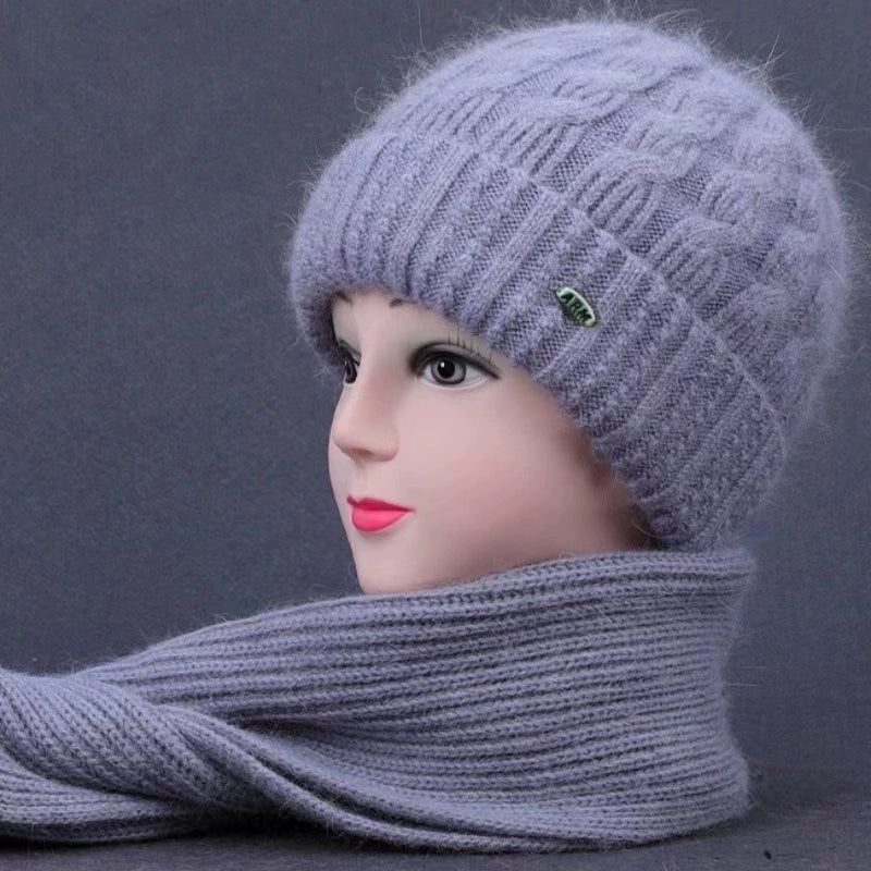 Winter Middle-Aged and Elderly People's Hats Female Ladieswear Rabbit Fur Knitted Warm Hat Women Woolen Cap Grandma Fleece-lined Cotton-Padded Cap