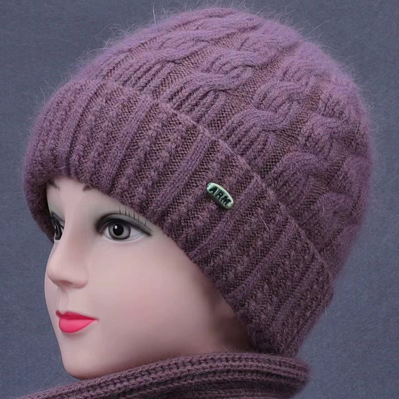 Winter Middle-Aged and Elderly People's Hats Female Ladieswear Rabbit Fur Knitted Warm Hat Women Woolen Cap Grandma Fleece-lined Cotton-Padded Cap