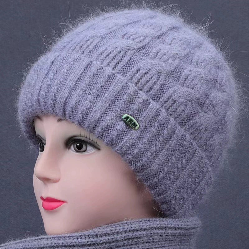 Winter Middle-Aged and Elderly People's Hats Female Ladieswear Rabbit Fur Knitted Warm Hat Women Woolen Cap Grandma Fleece-lined Cotton-Padded Cap