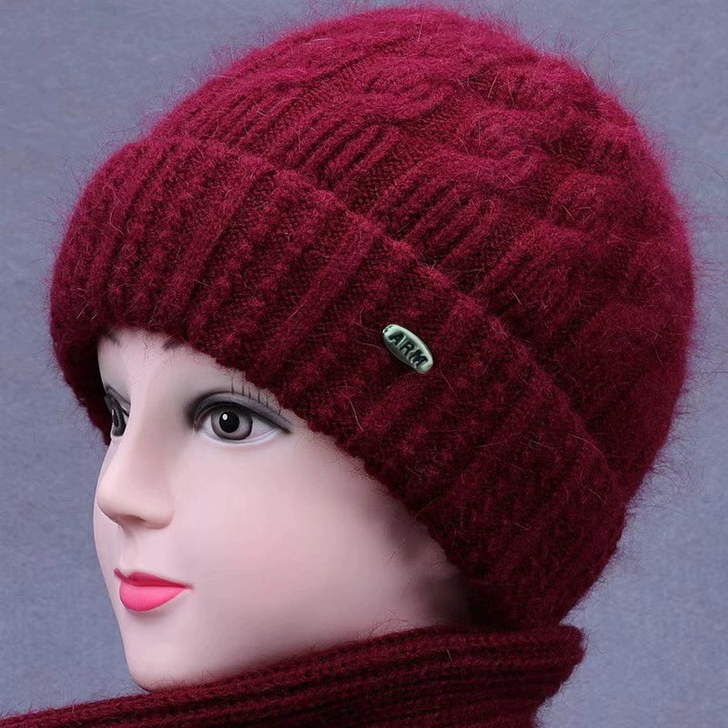 Winter Middle-Aged and Elderly People's Hats Female Ladieswear Rabbit Fur Knitted Warm Hat Women Woolen Cap Grandma Fleece-lined Cotton-Padded Cap