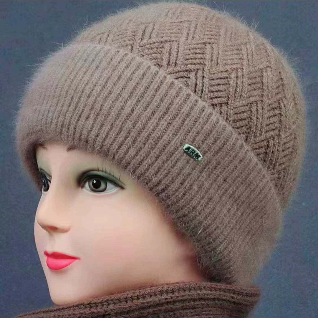 Winter Middle-Aged and Elderly People's Hats Female Ladieswear Rabbit Fur Knitted Warm Hat Women Woolen Cap Grandma Fleece-lined Cotton-Padded Cap