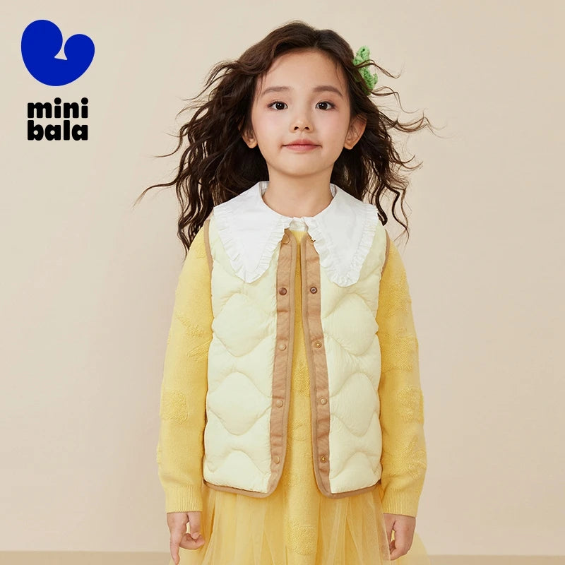 Mini Bala Kids Down Vest Winter Reversible Duck Down Waterproof Windproof Warm Lightweight for Outdoor Activities Macaron Color