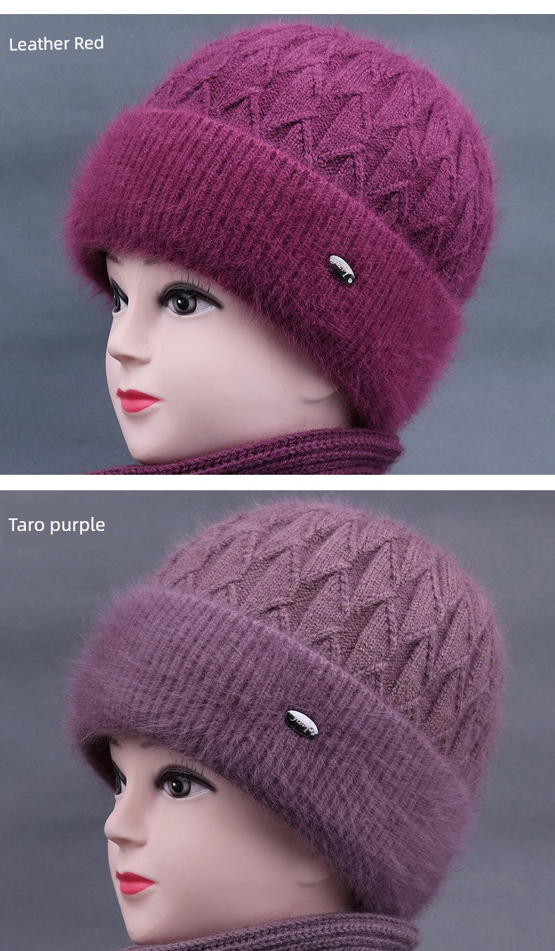 Winter Middle-Aged and Elderly People's Hats Female Ladieswear Rabbit Fur Knitted Warm Hat Women Woolen Cap Grandma Fleece-lined Cotton-Padded Cap