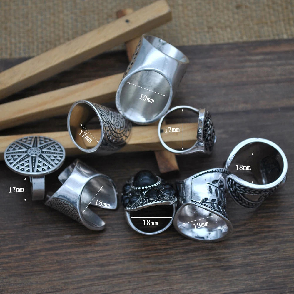 8 Pcs/Set Vintage Silvery Sun Geometric Pattern Engraved Ring for Women Men Boho Gypsy Afghan Ethnic Bride Wedding Rings Jewelry