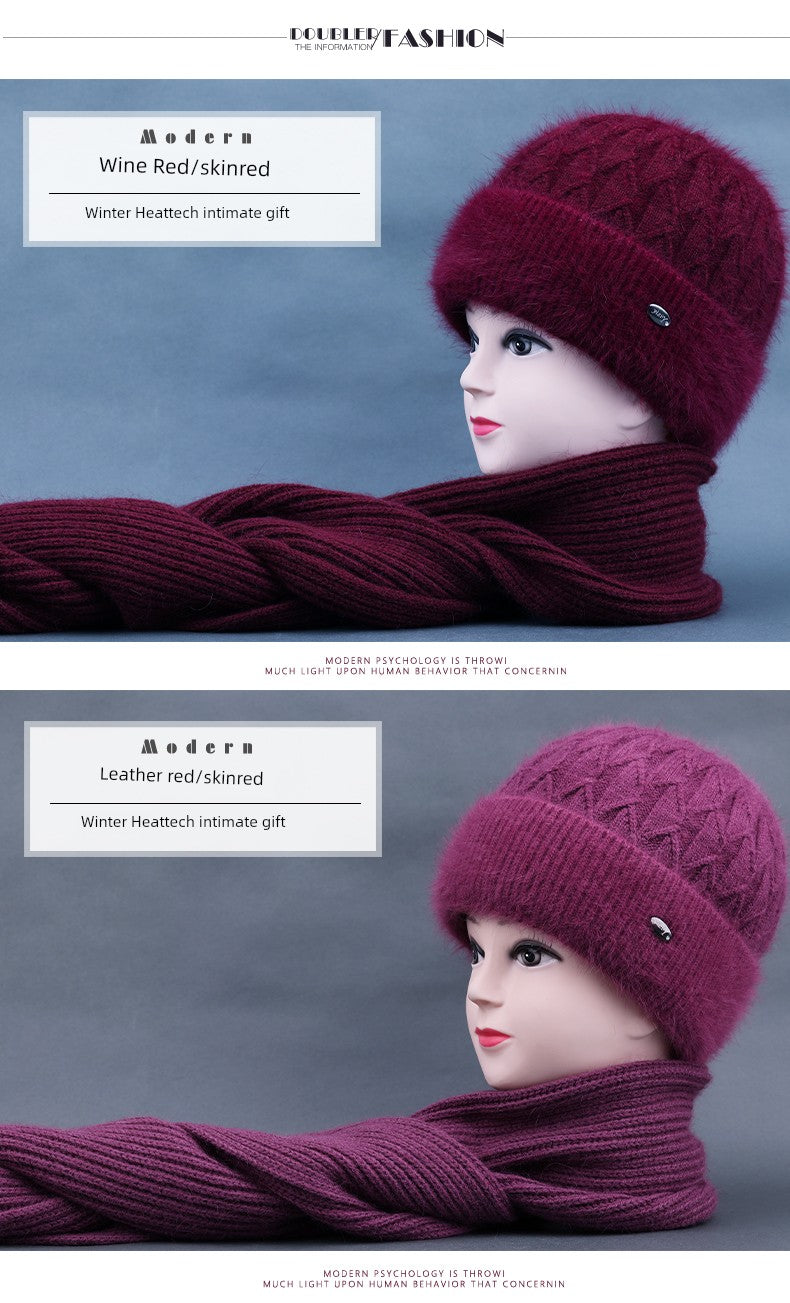 Winter Middle-Aged and Elderly People's Hats Female Ladieswear Rabbit Fur Knitted Warm Hat Women Woolen Cap Grandma Fleece-lined Cotton-Padded Cap