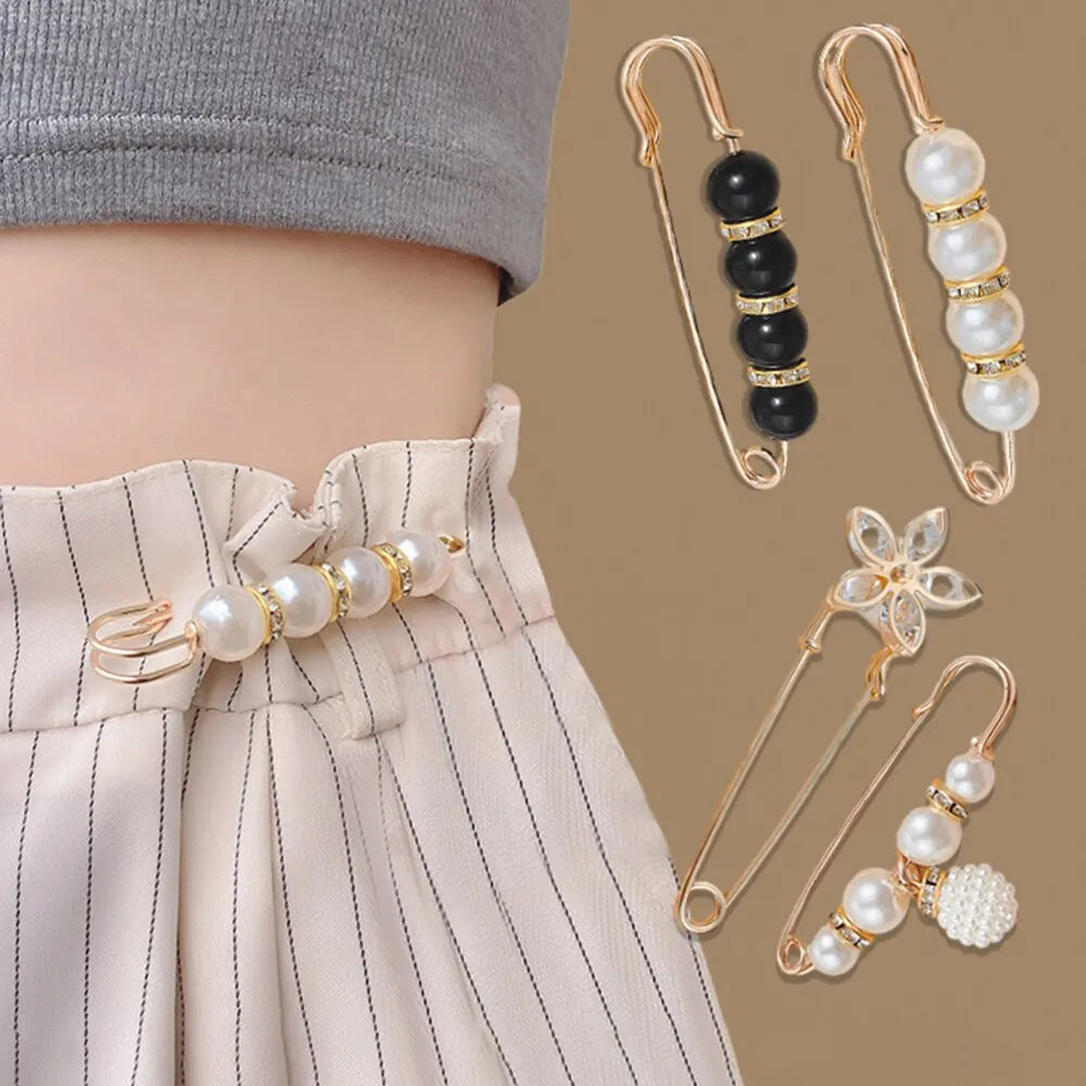 4PCS Waist Adjustment Uniform Clothing Extended Buckle And Waist Adjustment Buckle Pearl Broocated Fashion Decorative Accessorie clothes - unique