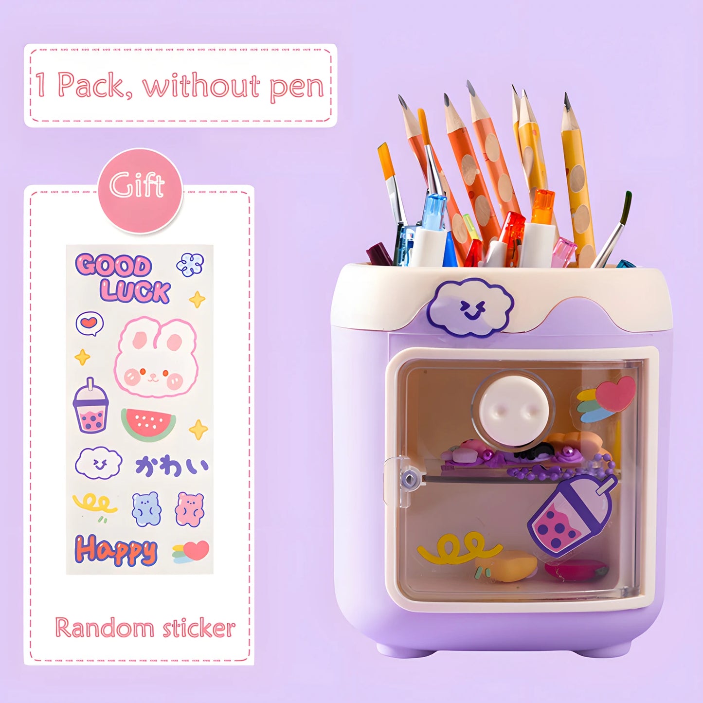 Pen Holder Pencil Organizer with Drawer, Cosmetic Makeup Brushes Holder for Dressing Table, Pig Nose Cute Pen Holder Office
