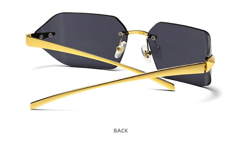 Rimless Men Sunglasses Luxury Brand Curved Lens Summer Traveling Sun Glasses for Women men Frameless Rectangle Shades mon
