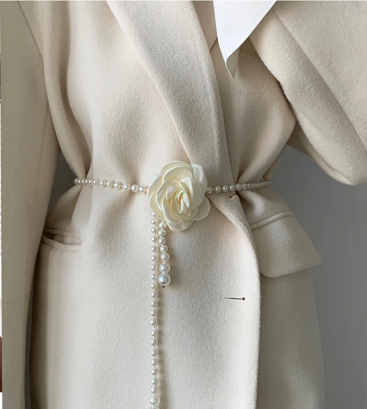 1pcs Pearl Waist Belt Women's New Style Camellia Decorative Versatile Waist Belt Matching Dress Coat Jacket Fashion Elegant Belt