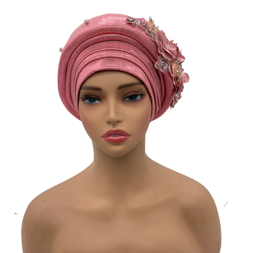 Exquisite Bouquet African Women's Turban Cap Ready to Wear Nigeria Auto Gele Headtie Female Fashion Head Wraps Turbante Mujer