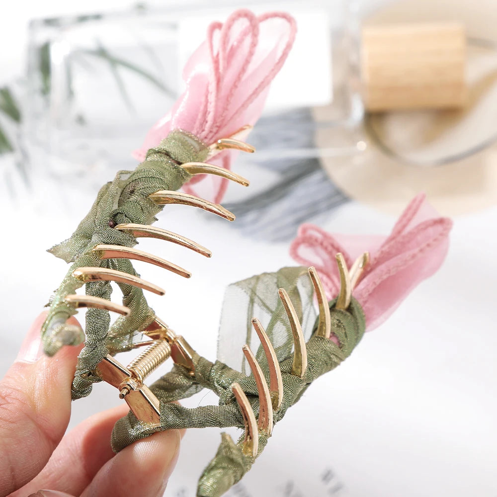 مشبك شعر من Haimeikang Tulip Tulle Shark Clip للنساء، دبوس شعر أنيق على شكل ذيل حصان، إكسسوارات شعر عصرية للفتيات