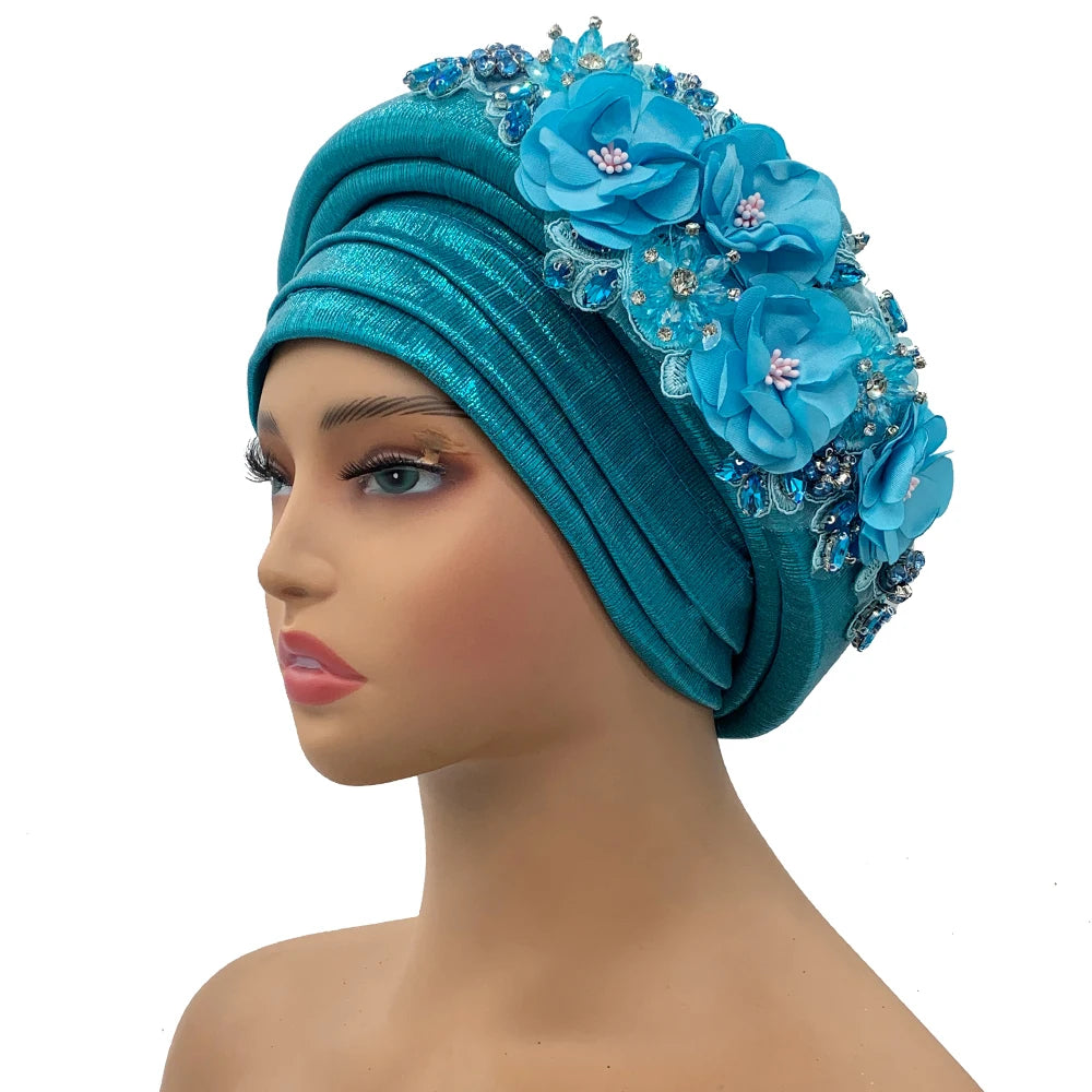 Exquisite Bouquet African Women's Turban Cap Ready to Wear Nigeria Auto Gele Headtie Female Fashion Head Wraps Turbante Mujer