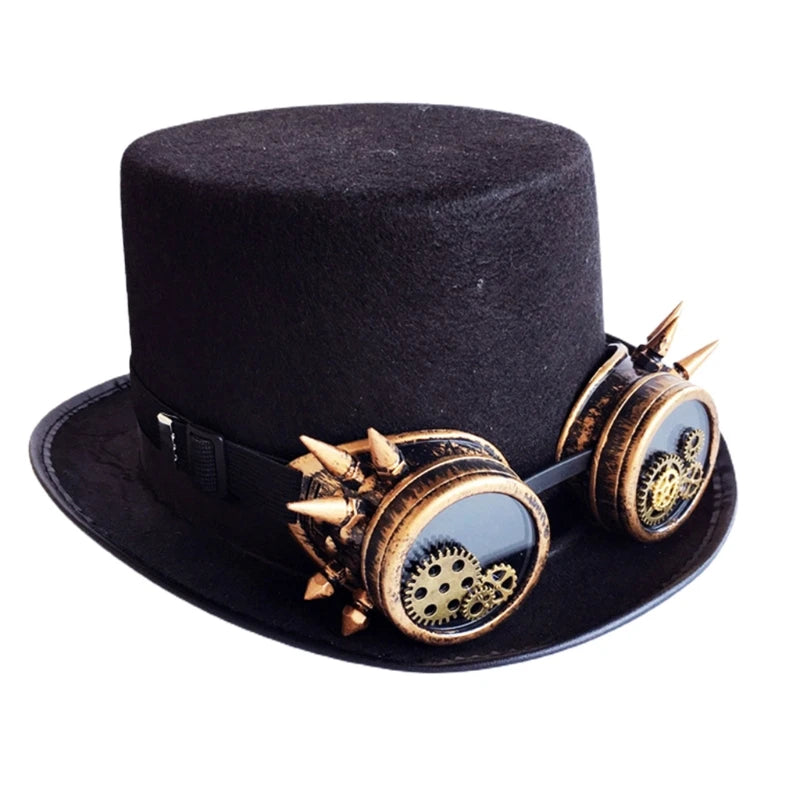Steampunk Men Hat With Goggles Gay Top Hat Jazz Hat Gothic Steampunk Top Hat For Men Non-slip Hat Carnival Nightclub