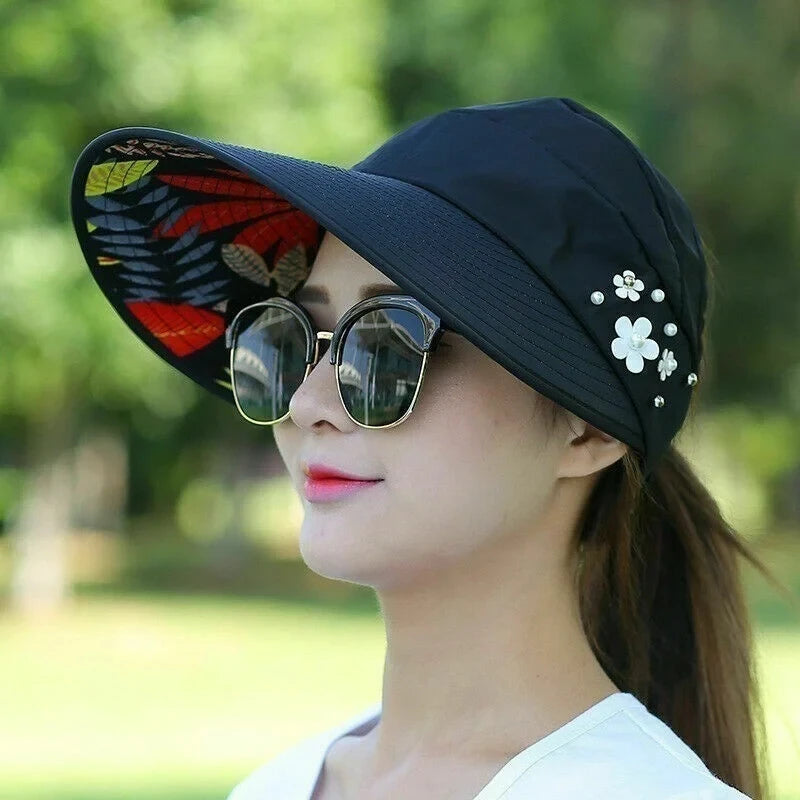 Womens Ladies Summer Wide Brim Foldable Sun Hat Anti-UV Beach Visor Caps Hats