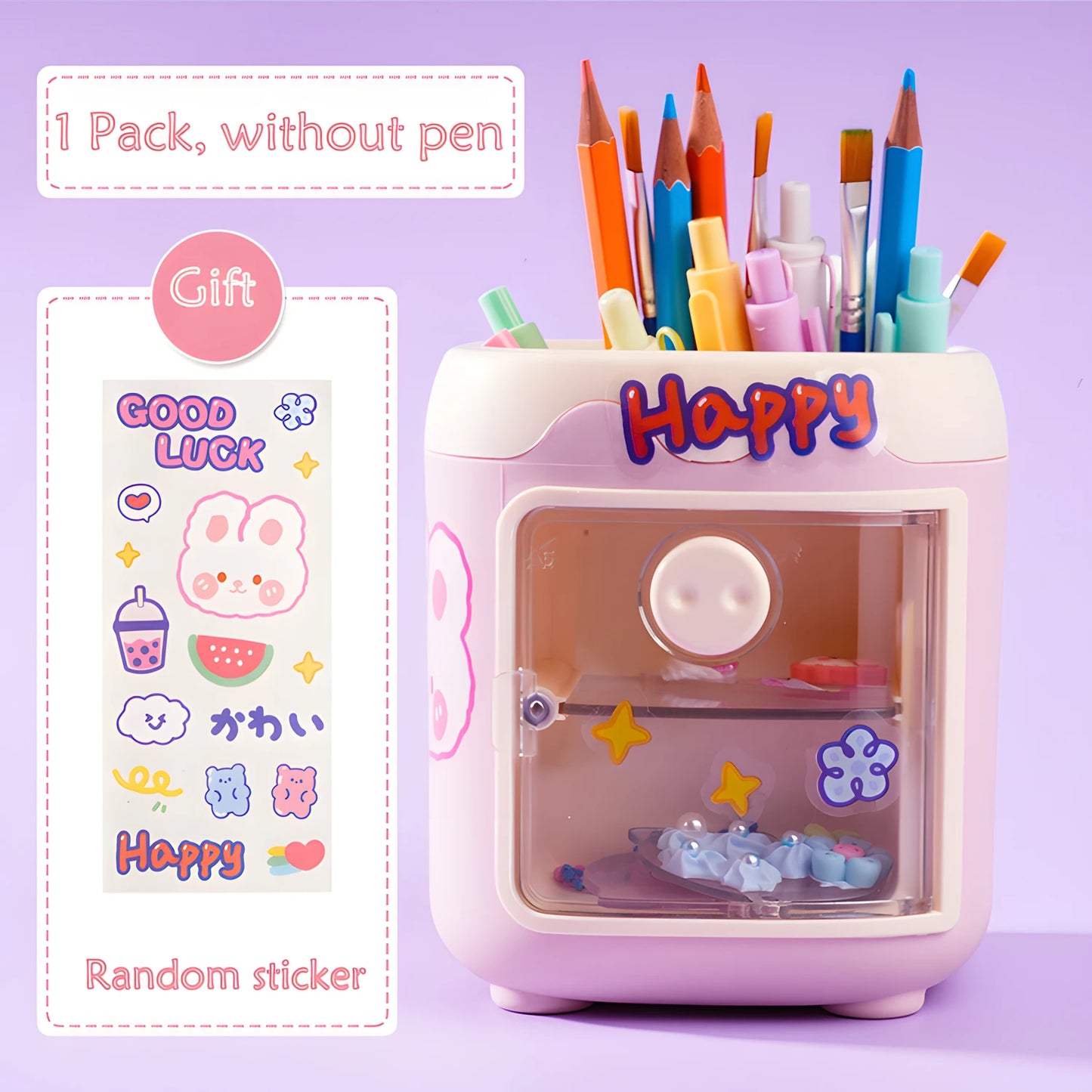 Pen Holder Pencil Organizer with Drawer, Cosmetic Makeup Brushes Holder for Dressing Table, Pig Nose Cute Pen Holder Office