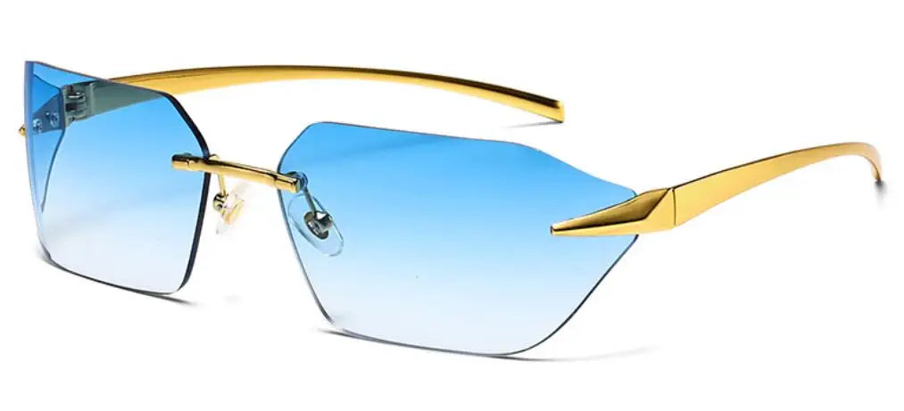Rimless Men Sunglasses Luxury Brand Curved Lens Summer Traveling Sun Glasses for Women men Frameless Rectangle Shades mon