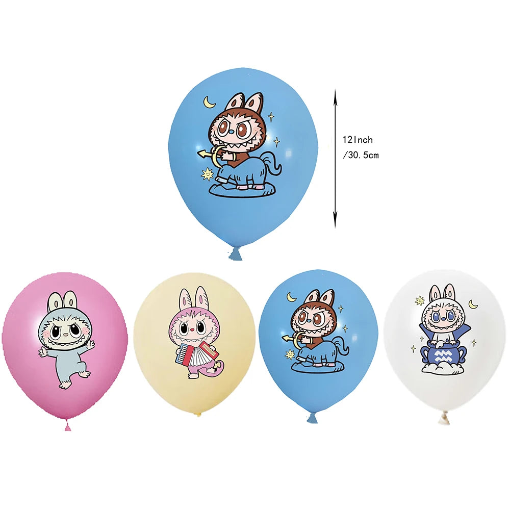 Cartoon LABUBU Theme Kids Birthday Party Banner Background Cake Topper Number Balloon Decoration Props Baby Party Supply Gifts