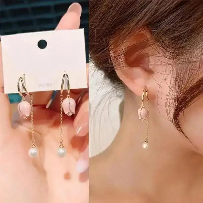 925 Silver Needle Korean Fashion Pearl Tassel Earrings For Women Jewelry Trending New Luxury Women's Zircon Pearl Earrings