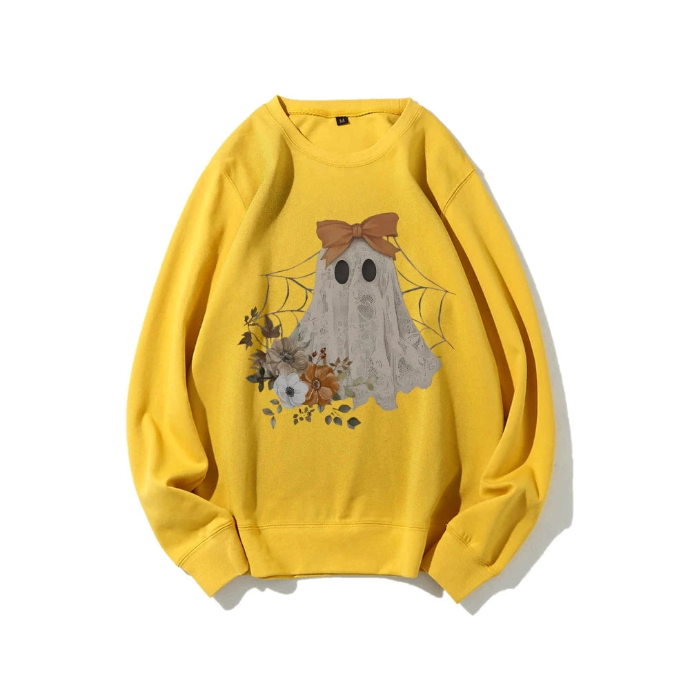 Loose Crew Neck Hoodie Cotton High Quality Soft Comfortable Halloween Cute Ghost Graphic Print Fashion Trend New Sweatshirt