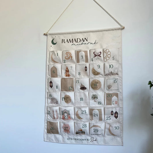 Ramadan Mubarak Countdown Advent Calendar bag Kareem Muslim Islamic eid Wall home door decoration sign family children kid gift