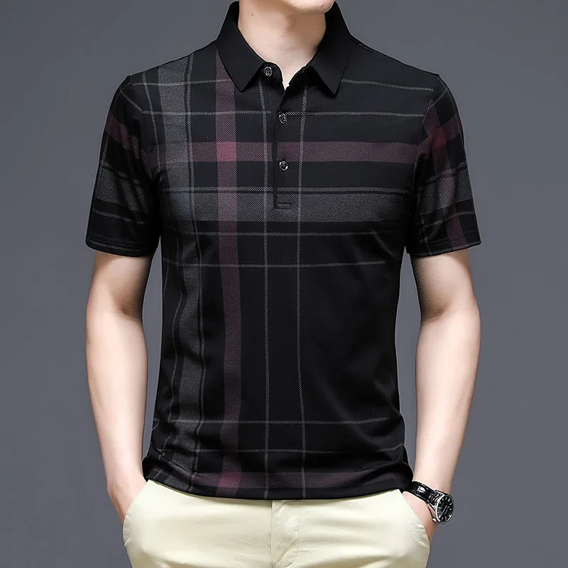 Men's Polo Shirt Business Casual Summer Short Sleeves Tops Pattern Print Button T Shirt Loose Clothes Fashion Polo T Shirt