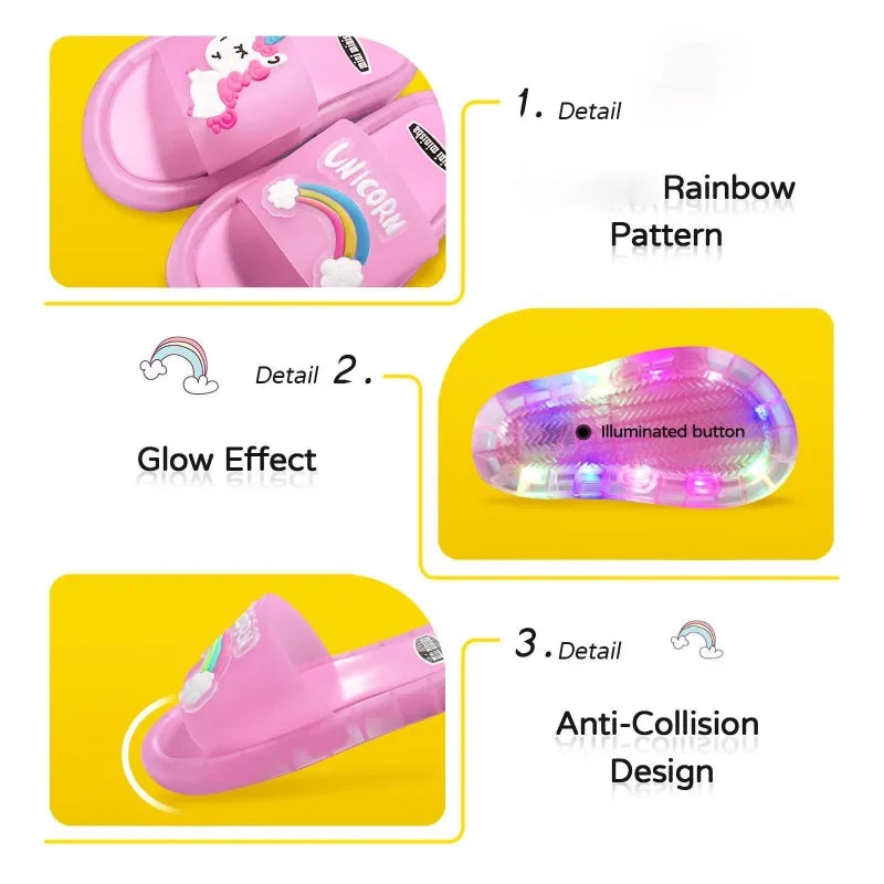 Kinder Hausschuhe für Jungen und Mädchen mit Cartoon-Einhorn-Motiv, mit Tier-Print, beleuchtet, modisch, niedlich, Schuhe, Badezimmer, Kinder, Kleinkinder, Hausschuhe, Kinderschuhe