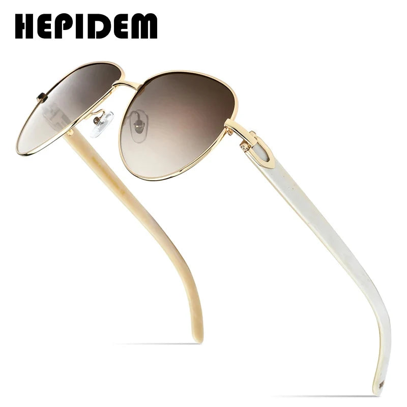 HEPIDEM High Quality Men Buffs Sunglasses Square Luxury Brand Design Diamond Sumptuous Sun Glasses Women Buffalo Horn Glasses
