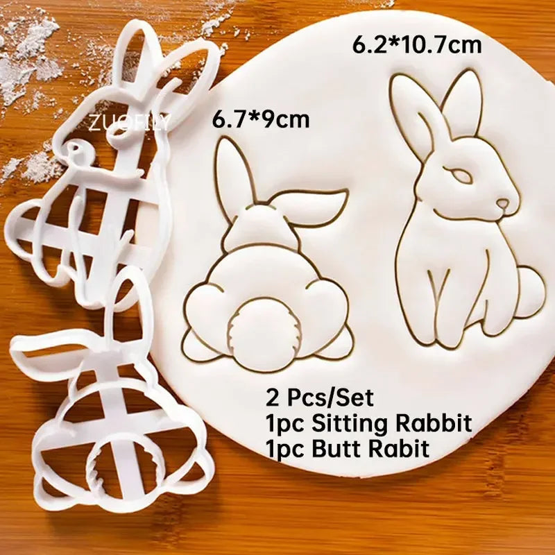 1/4pcs Cute Yoga Rabbit Easter Christmas Plastic Cookie Embossed Mold Fondant Cookie Cutter Bunny Biscuit Mold DIY Baking Tools