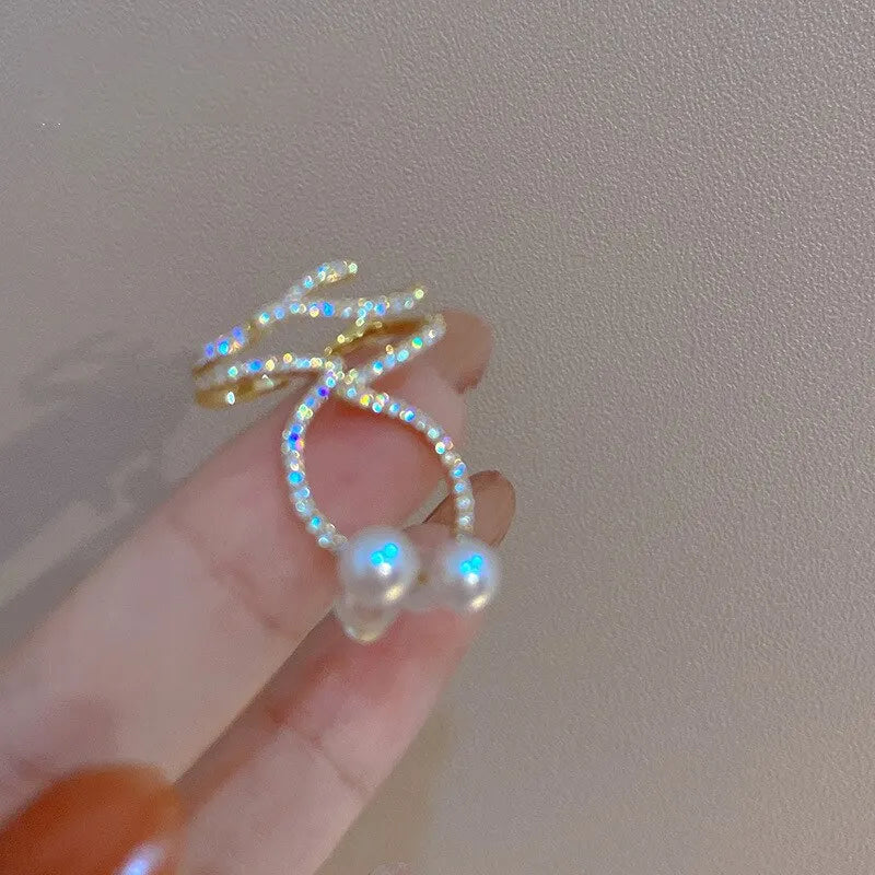 Shiny Rhinestone Imitation Pearl Stud Earrings For Women New Fashion Geometric Ear Studs Ear Bone Clip Girls Jewelry For Party