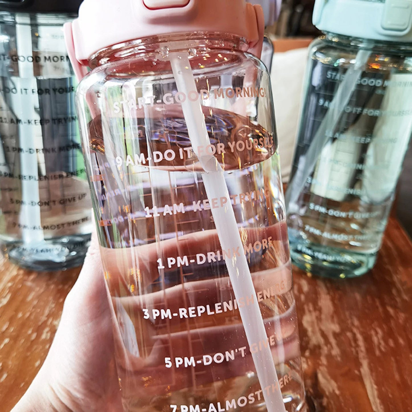 2L Large Capacity Water Bottles Portable Sports Water Bottle With Straw Fitness Bike Cup Summer With Time Marker