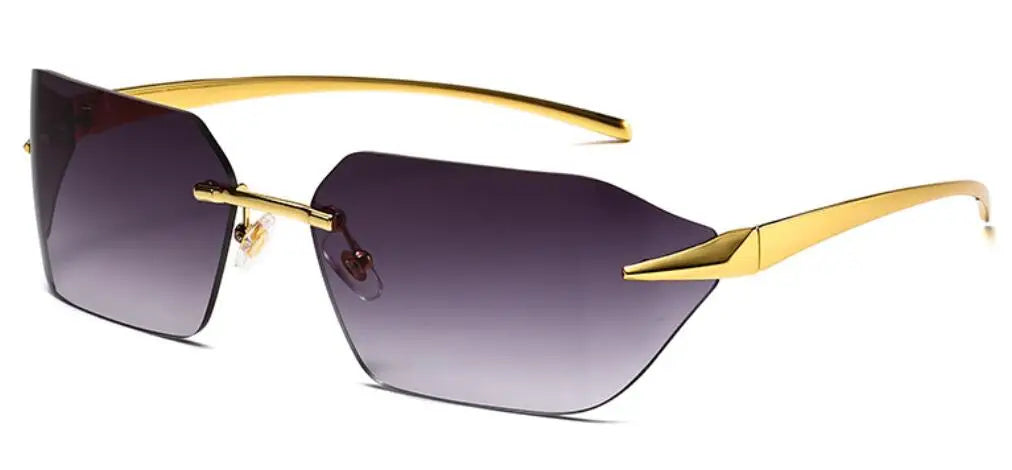 Rimless Men Sunglasses Luxury Brand Curved Lens Summer Traveling Sun Glasses for Women men Frameless Rectangle Shades mon