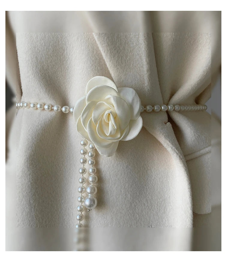 1pcs Pearl Waist Belt Women's New Style Camellia Decorative Versatile Waist Belt Matching Dress Coat Jacket Fashion Elegant Belt