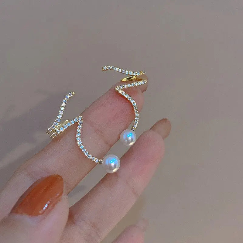 Shiny Rhinestone Imitation Pearl Stud Earrings For Women New Fashion Geometric Ear Studs Ear Bone Clip Girls Jewelry For Party