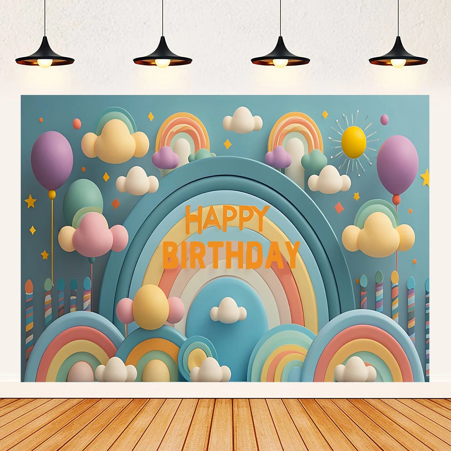 Colorful Happy Birthday Background 3d Balloons Rainbow Children Girl Birthday Party Decoration Banner Baby Party Photo Prop Gift