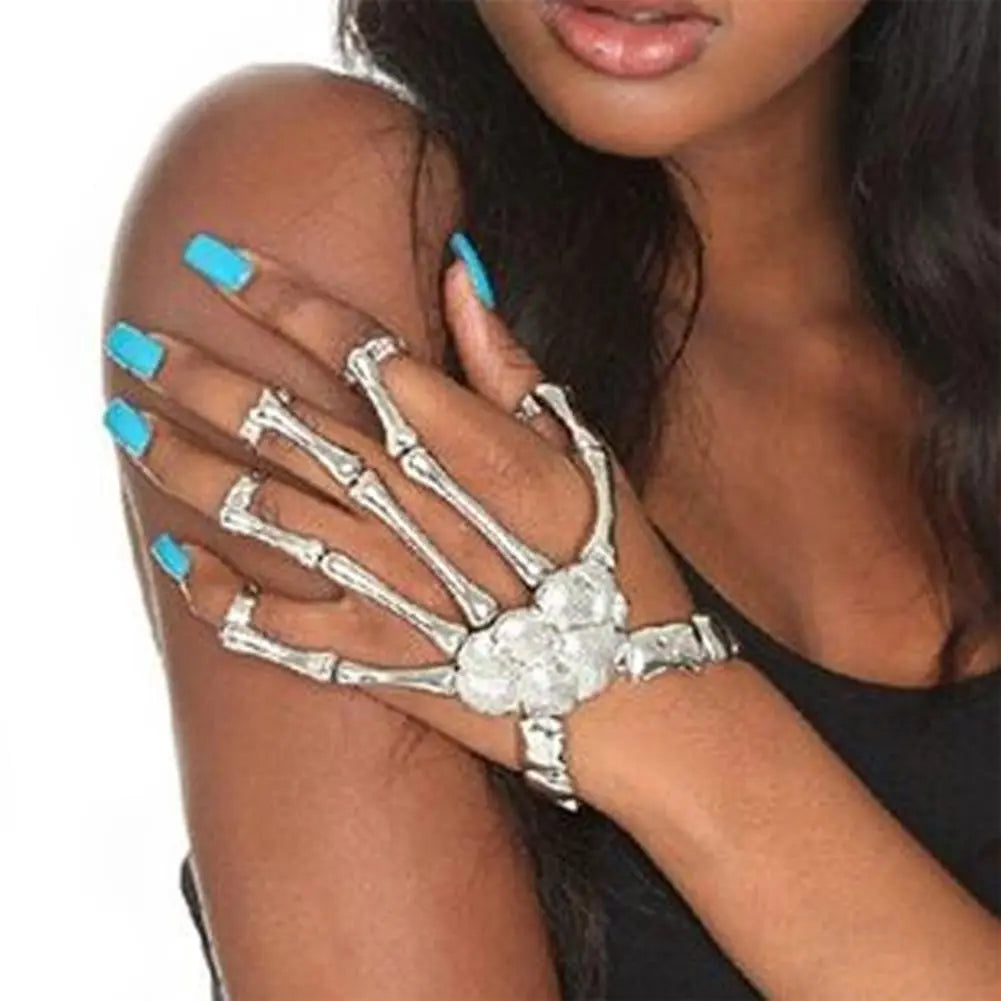 Fashion Women Punk Bracelet Alloy Skull Finger Hand Chain Skeleton Bone Ladies Girls Bracelets Halloween Gifts MIAO-US