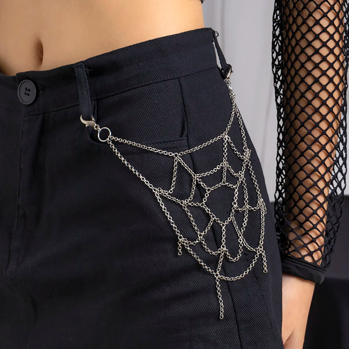 IngeSight.Z Punk Rock Metal Spider Web Waist Chain for Women Men Hip-Hop Jeans Key Chain Body Jewelry Gift Halloween Accessories