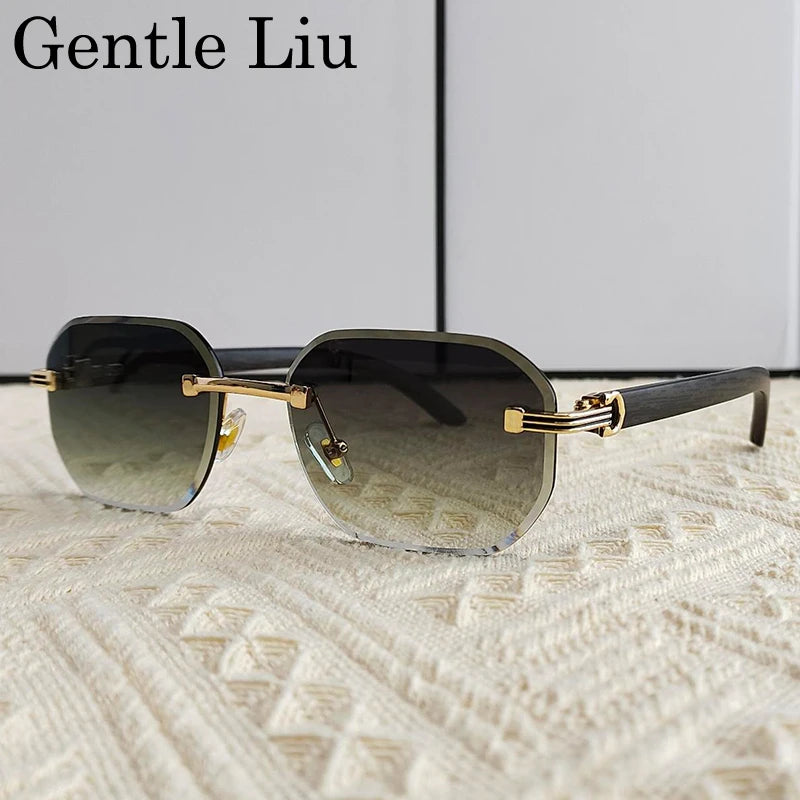 Vintage Square Rimless Sunglasses Men Luxury Brand Trendy Frameless Punk UV400 Eyewear Anti Blue Light Prescription Glasses