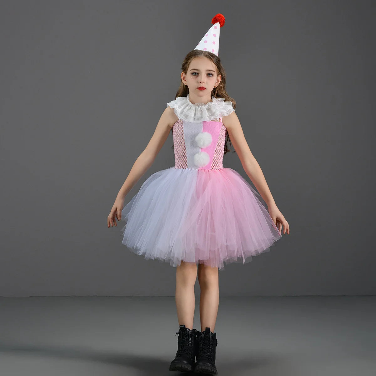 Halloween Costume For Kids Gray Girls Tutu Dress Kids Cosplay Scary Clown Costume Girl Carnival Masquerade Party Dress Up 2-12Y