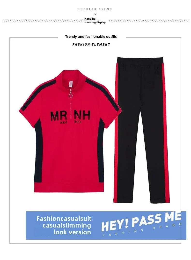 Fashionable Women's Sport Suit Summer New Style Slimming Casual 2-piece Set Age-reducing Running Clothes