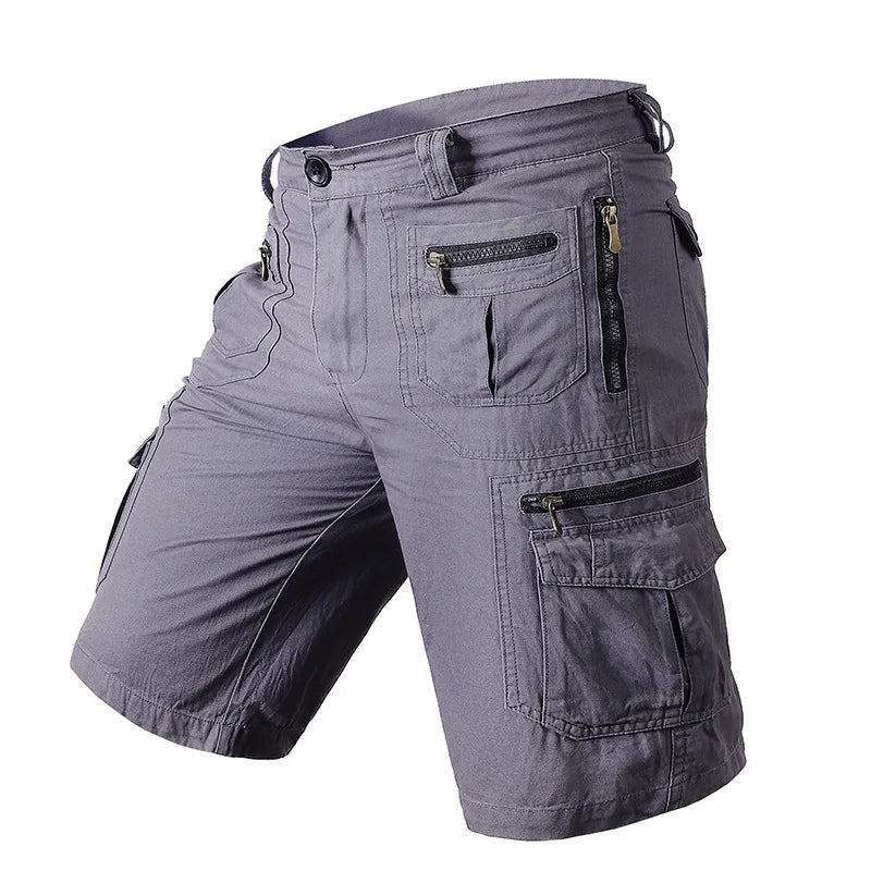 5XL Men Work Cargo Shorts Summer Pure Cotton Loose Straight Multi-pockets Casual Knee Length Hiking Sports Shorts Male Plus Size