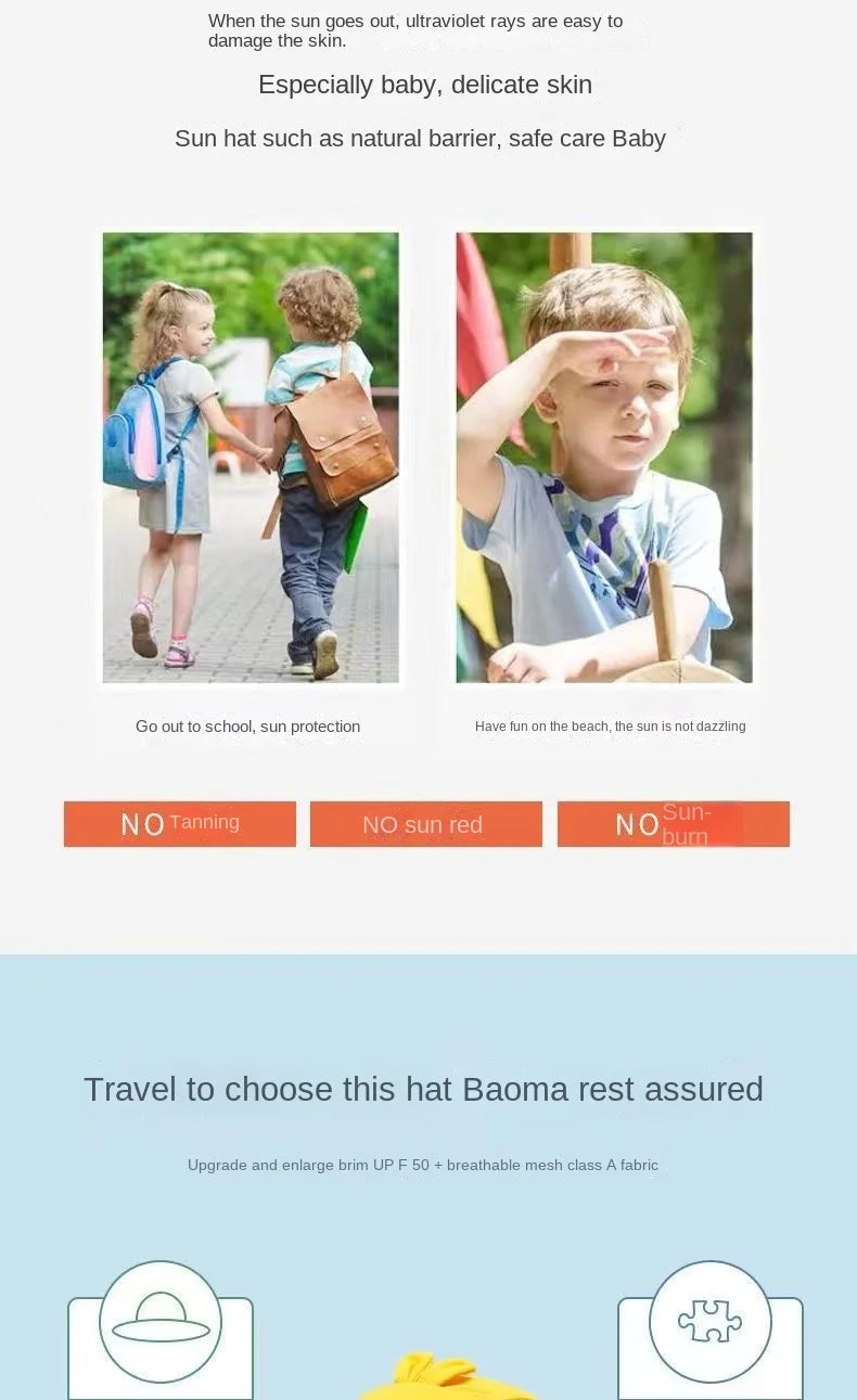 Kid Hat Summer Cap UV Protection Hats Beach Hats Large Brim Fisherman Hats