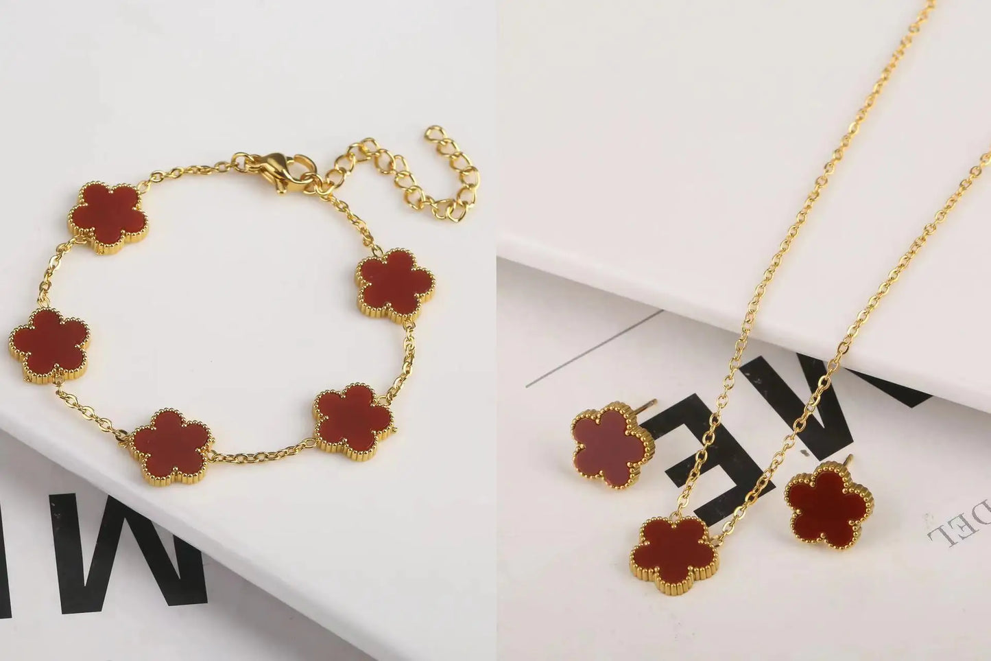Hot Selling Stainless Steel Shell Plant Five Leaf Flower Set For Women's Jewelry Accessories Simple And Non Fading Clover Gift