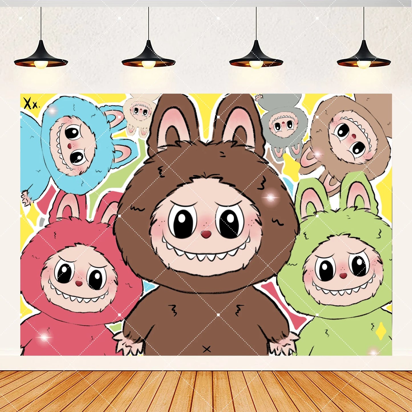 Cartoon LABUBU Theme Kids Birthday Party Banner Background Cake Topper Number Balloon Decoration Props Baby Party Supply Gifts