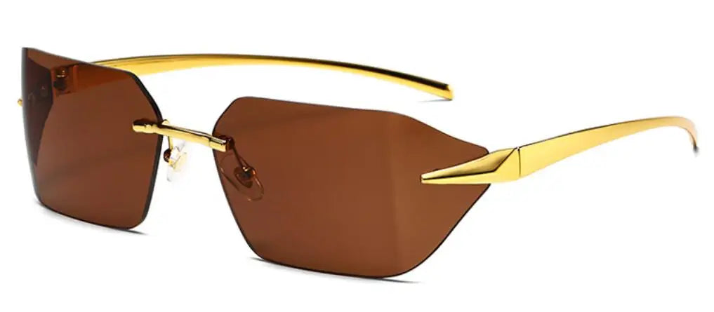 Rimless Men Sunglasses Luxury Brand Curved Lens Summer Traveling Sun Glasses for Women men Frameless Rectangle Shades mon