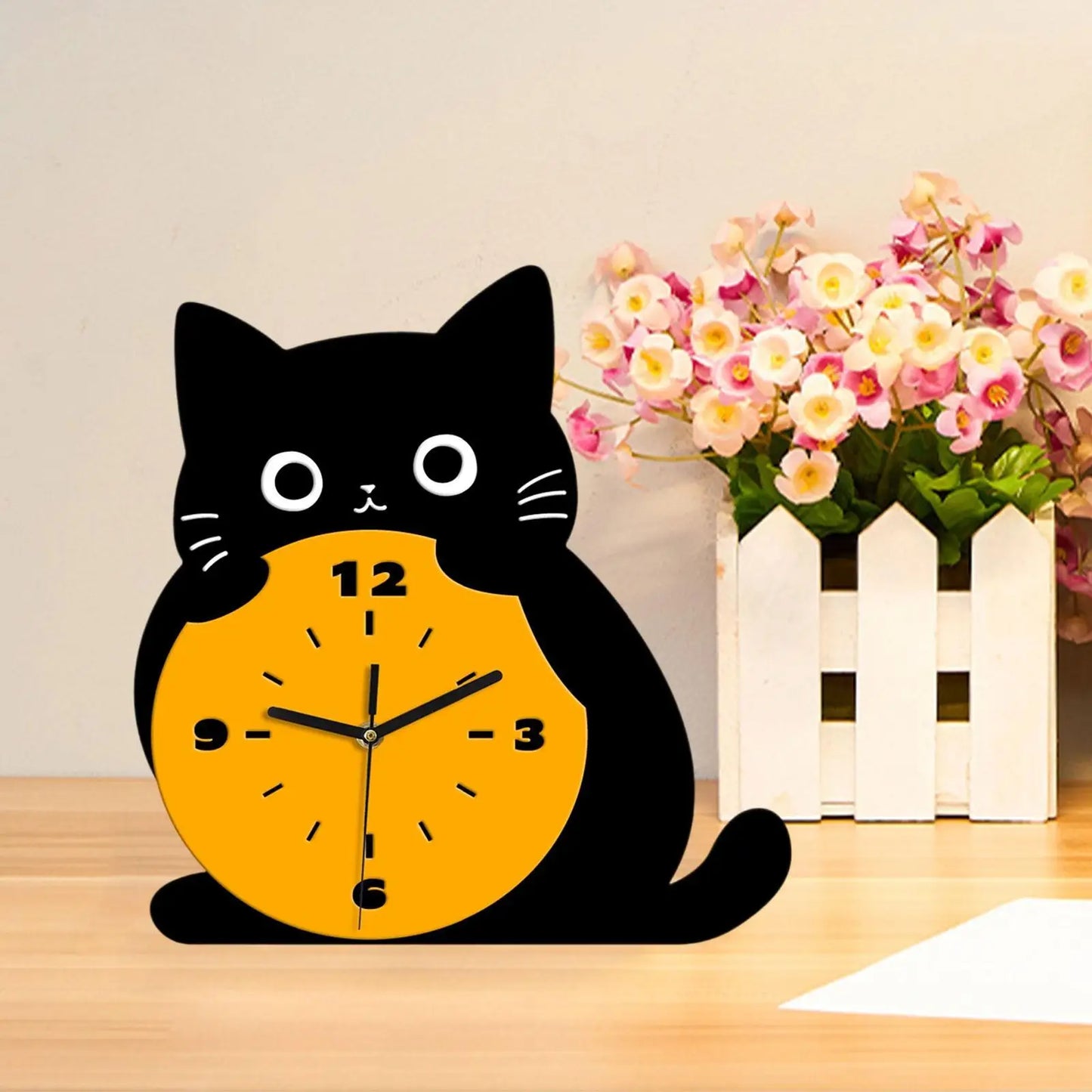 Cat Table Clock Stylish Decoration Silent Unique Gift Elegant Ornament Desk Clock for Office Bedroom Table Desk Study Room