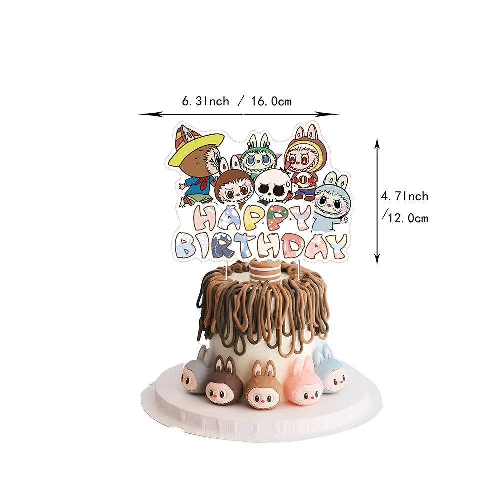 Cartoon LABUBU Theme Kids Birthday Party Banner Background Cake Topper Number Balloon Decoration Props Baby Party Supply Gifts