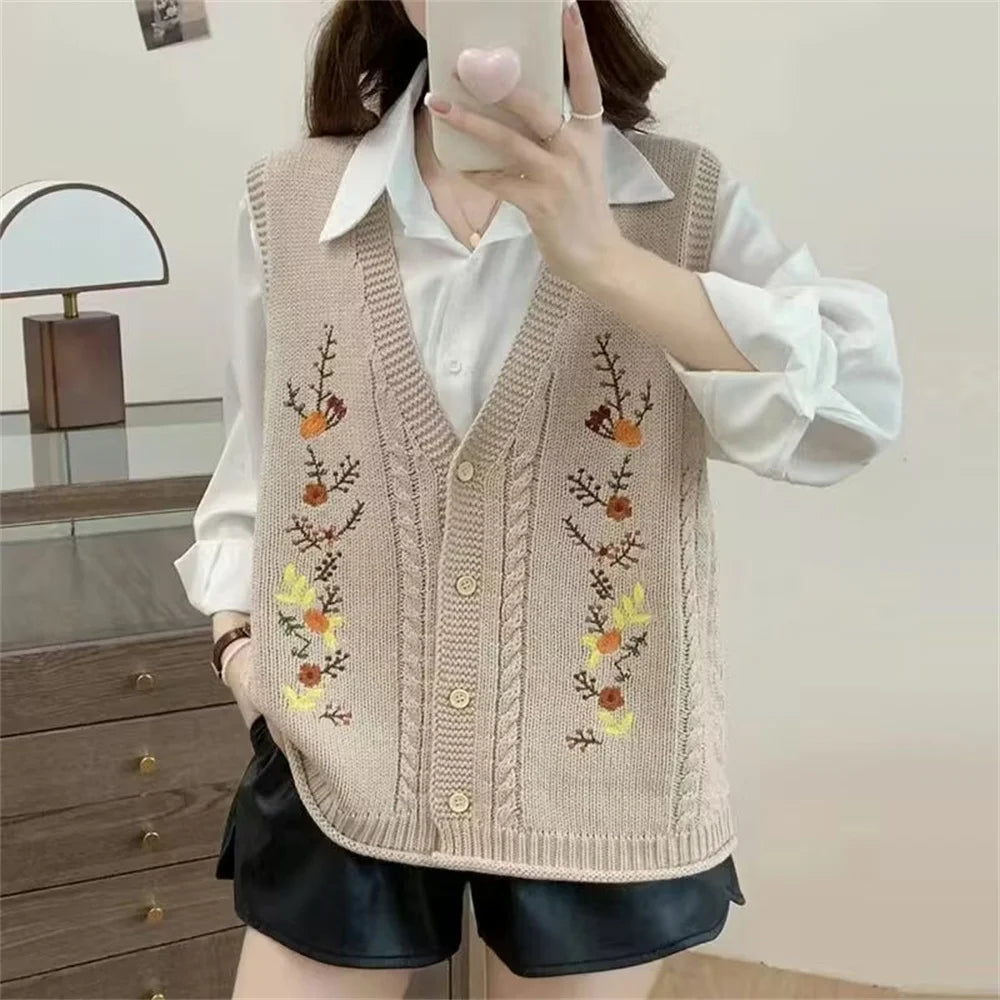 Spring Autumn Style Fashion Women's Knitted Cardigan Sweater Vest Sleeveless Ladies Waistcoat Jacket Basic Coats
